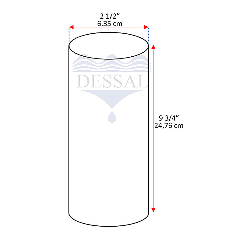 CARCASA PORTAFILTROS TRANSPARENTE 2 1/2" x 9 3/4" DIAM 3/4"