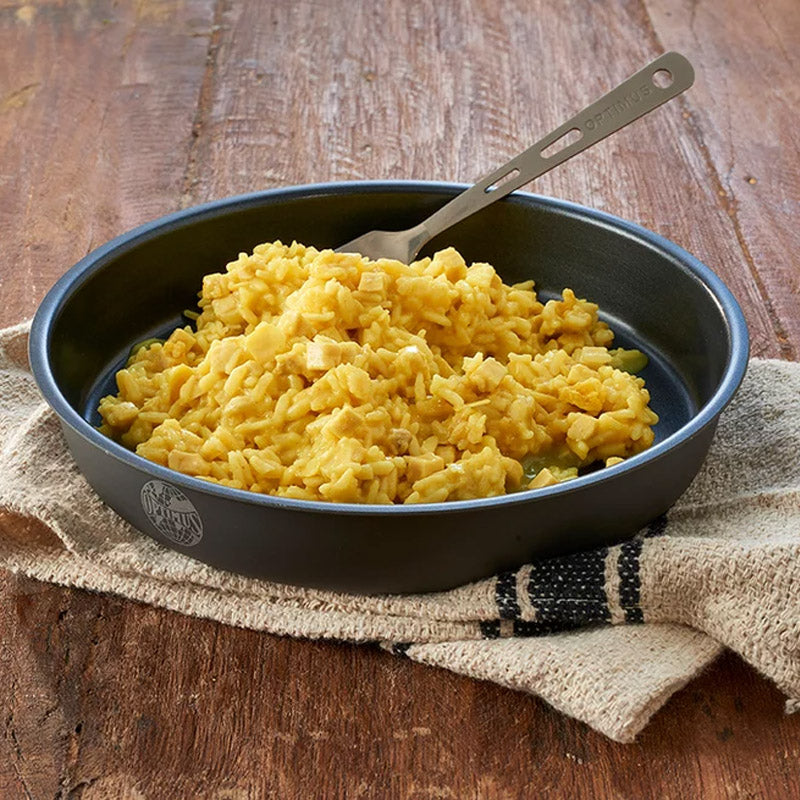 Chicken curry with rice. Dehydrated food.